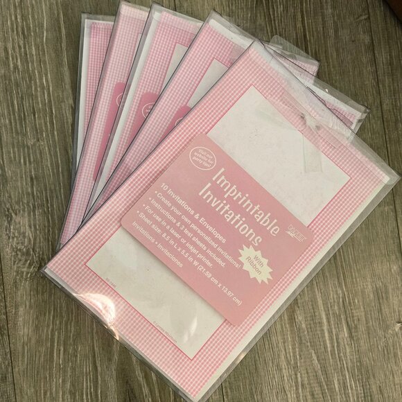 60 printable cards ribbons blank invitation greeting pink girl baby teen gingham - Picture 1 of 3